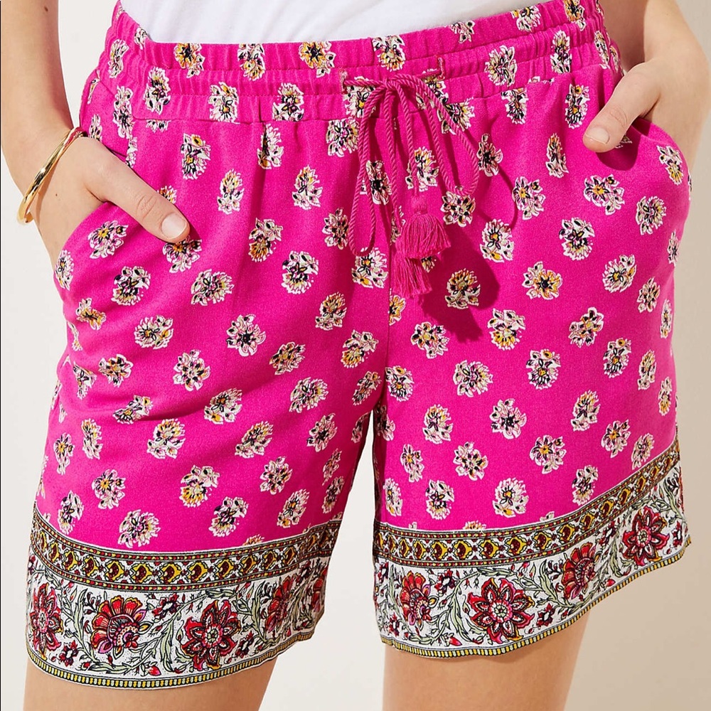 LOFT Border Floral Fluid Drawstring Short Small - Picture 3 of 9
